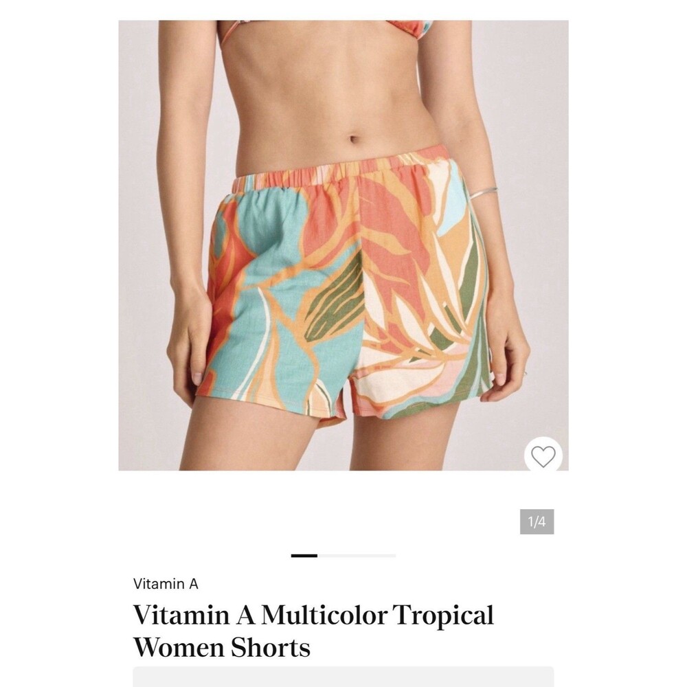 Vitamin A Multicolor Tropical Shorts Womens Large Linen Blend